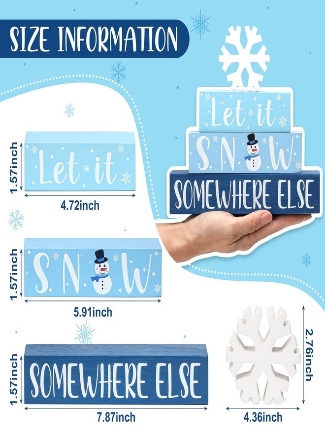 NEWLIGHTURE Christmas Table Decorations 4 Pcs Wooden Snowflake Decor Let It Snow Sign Set for Farmhouse Winter Christmas Tiered Tray Mantel Decor - Image 3